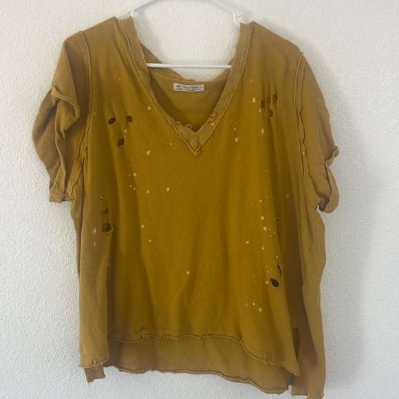 We The Free Tops - We The Free Mustard Distressed Short Sleeve Tee